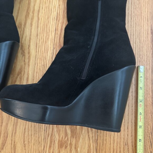 Stuart Weitzman Platform Molten Wedge Black Suede Tall Boots - Picture 4 of 5
